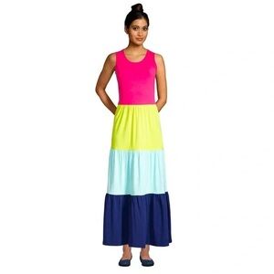 Lands' End Women's Colorblock Maxi Dress - Pink, Yellow, Blue